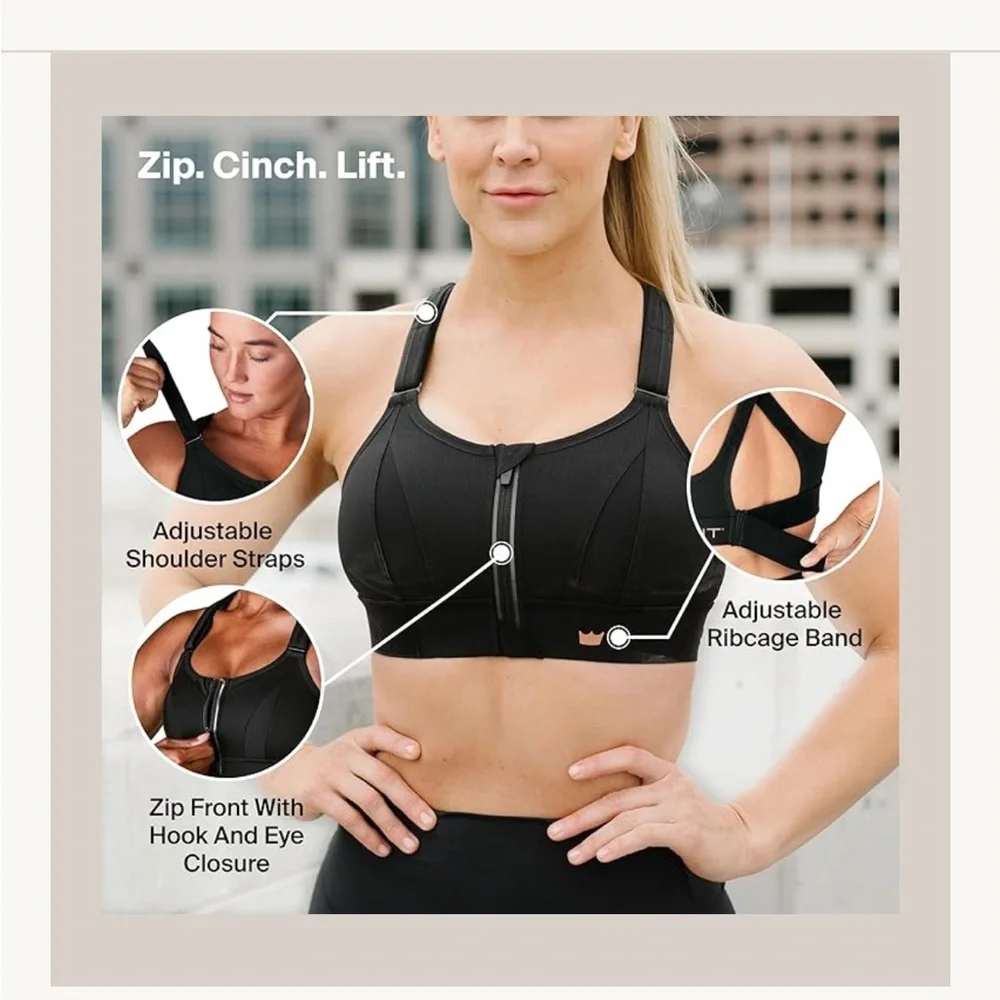 NWT SheFit Ultimate Sports Bra High Impact Black Adjustable Bra, Size 6Luxe 6X